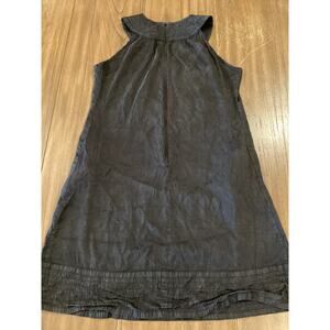 Calypso black crushed silk trapeze sleeveless mini shift dress L